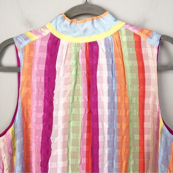 MARIE OLIVER | Striped Multicolor Silk High Neck Drop Waist Dress Women’s Small - Picture 3 of 9